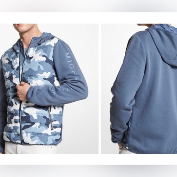 Michael Kors Other - NEW MICHAEL KORS MENS Camo Quilted Nylon Hooded puffer Jacket XL vest blue NWT